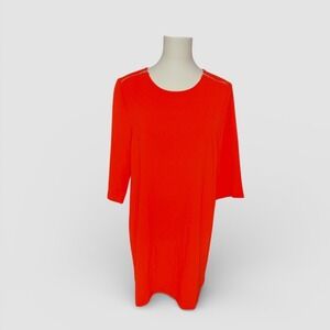 Umgee‎ USA Orange 3/4 Sleeve Pleated Back Zipper Shoulder Detail Dress Size L
